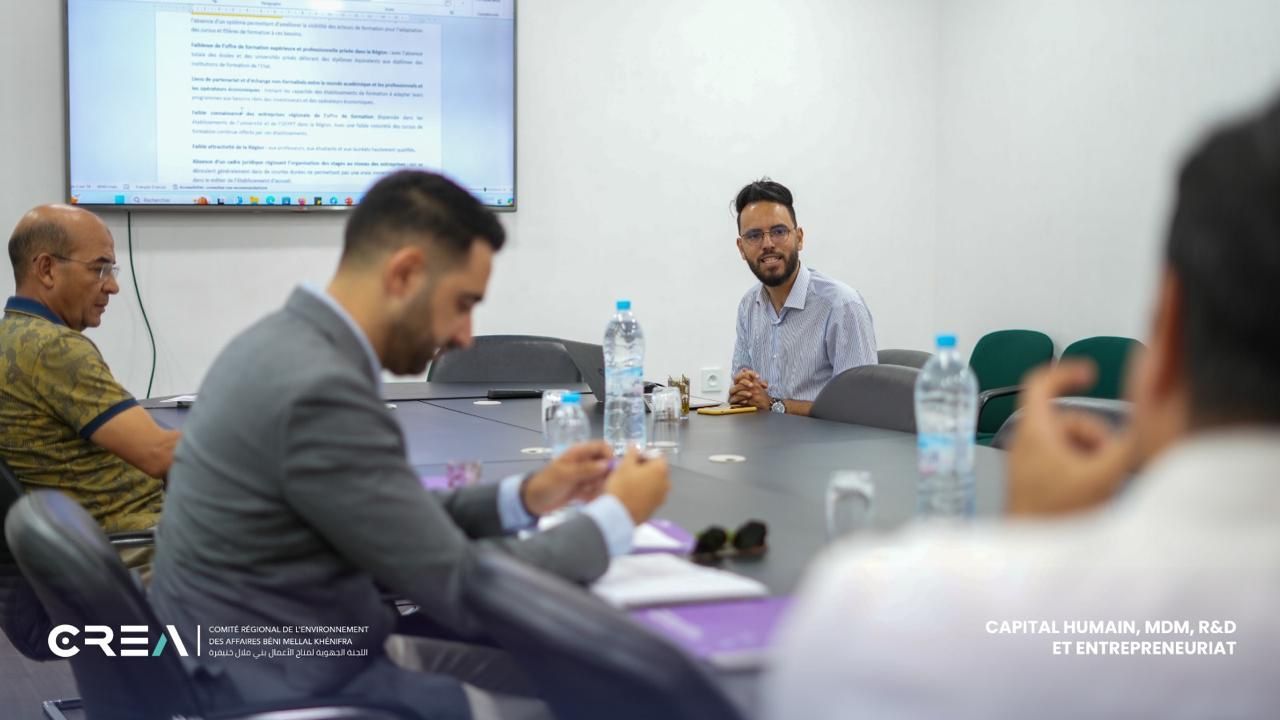 CREA Béni Mellal-Khénifra : réunion du groupe thématique Capital humain, MDM, R&D et entrepreneuriat